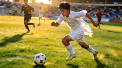 17岁足球新星李昊在绿茵场上带球突破的精彩瞬间