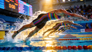 奥运会游泳比赛精彩集锦，选手在泳池中劈波斩浪的冲刺瞬间