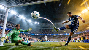 欧冠决赛第三个进球瞬间，球员远射得分